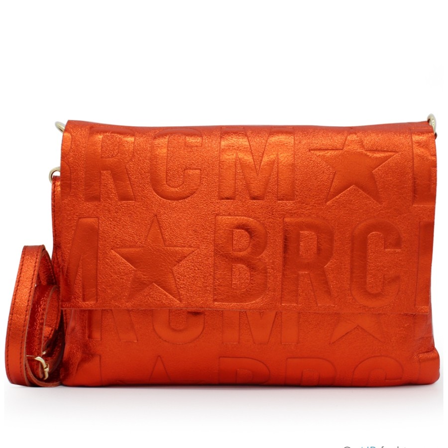 Ladies Bags M*BRC | M*Brc Metallized Orange Leather Maxi-Clutch Shoulder Bag F260_Arancione