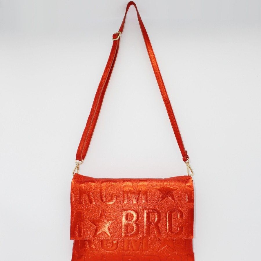 Ladies Bags M*BRC | M*Brc Metallized Orange Leather Maxi-Clutch Shoulder Bag F260_Arancione