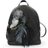 Ladies Bags Braccialini | Braccialini Fashion Black Leather Backpack With Applique Of Flowers Made In Italy B13613