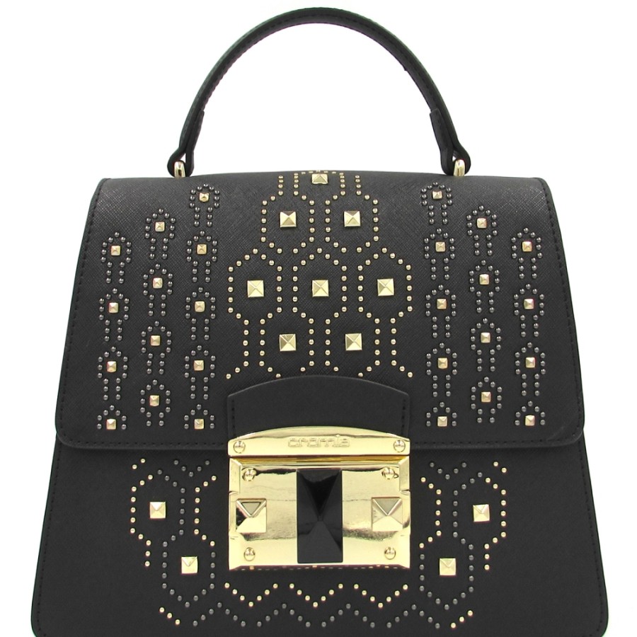 Ladies Bags Cromia | Cromia Black Leather Mini Bag With Studs And Rivets Applique 1403883Nero