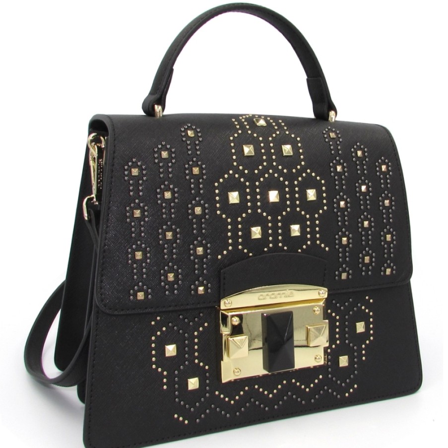 Ladies Bags Cromia | Cromia Black Leather Mini Bag With Studs And Rivets Applique 1403883Nero