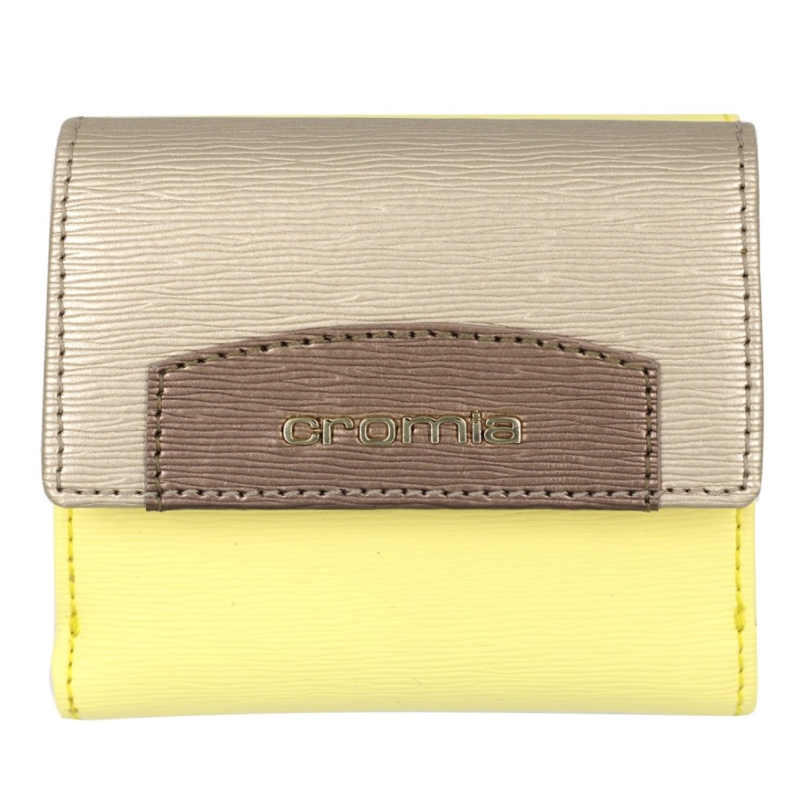 Ladies Accessories Cromia | Cromia Yellow & Gold Leather Small Wallet Made In Italy 8051978069164