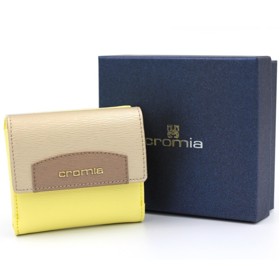 Ladies Accessories Cromia | Cromia Yellow & Gold Leather Small Wallet Made In Italy 8051978069164