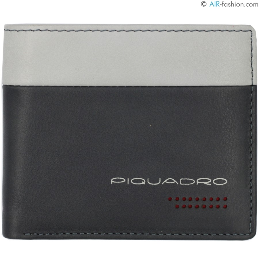 Mens Accessories PIQUADRO | Piquadro Wallet Of Black & Gray Leather For Credit Cards & Banknotes, Rfid Anti-Fraud Protection Pu3891Ub00R/Grn