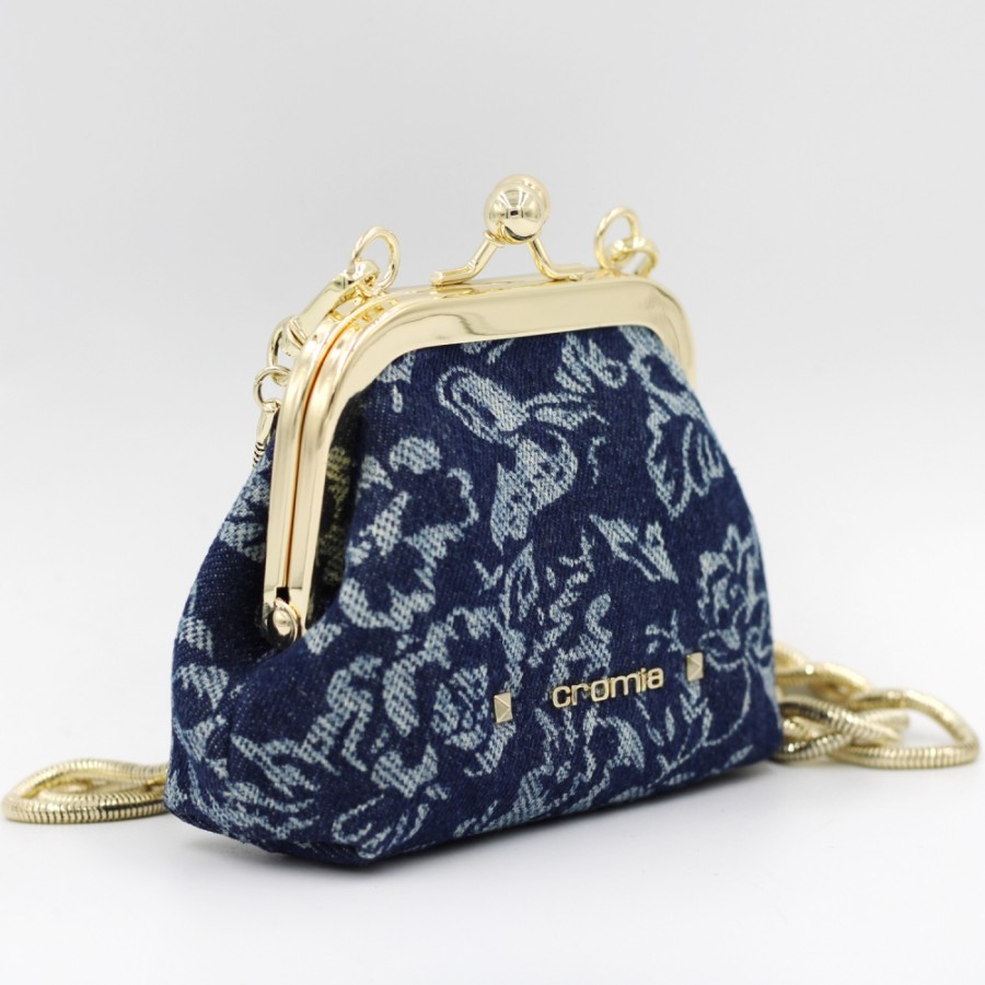 Ladies Bags Cromia | Cromia Purse / Clutch Bag In Vintage Style, Of Blue Jacquard Fabric 2600260