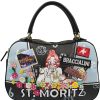 Ladies Bags Braccialini | Braccialini Black Satchel Bag With St. Moritz Winter Postcard Image B16802