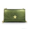 Ladies Bags M*BRC | M*Brc Green Metallic Leather Clutch Bag With Chain Shoulder Strap F223_Verde