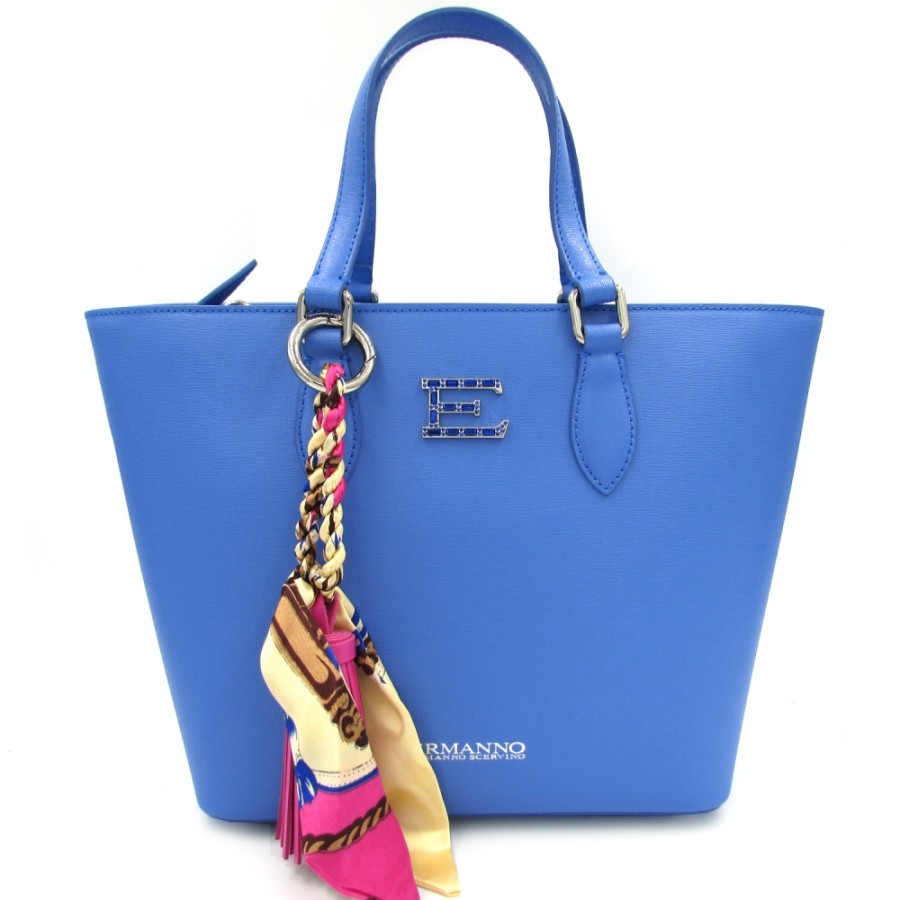 Ladies Bags ERMANNO Ermanno Scervino | Ermanno Ermanno Scervino Women'S Fashion Blue Leather Shopper Bag Made In Italy 12400310