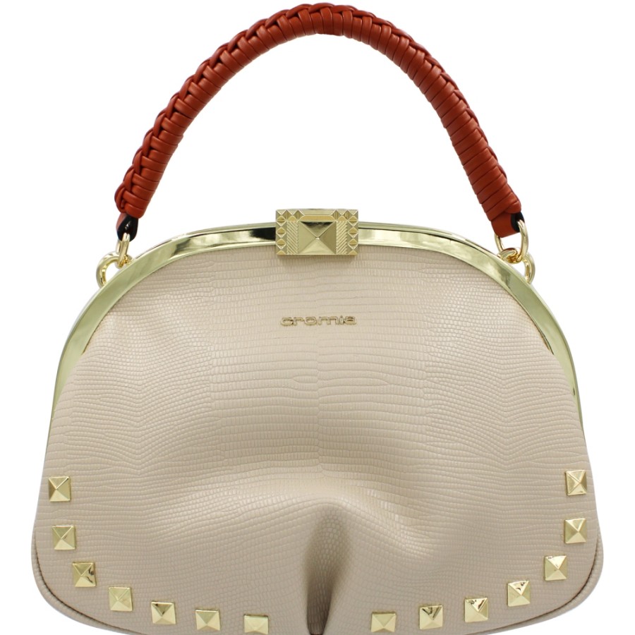 Ladies Bags Cromia | Cromia Beige Lizard-Embossed Leather Bag With 1920S-Style Closure 1405180