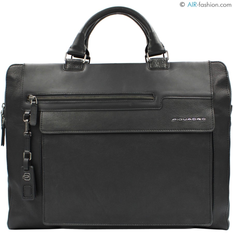 Business Bags PIQUADRO | Piquadro Men'S Black Leather Business Bag For Laptop 15,6 Ca3347W95/N