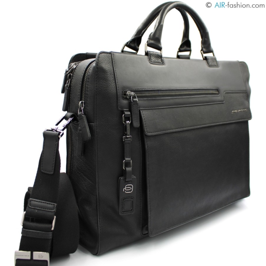 Business Bags PIQUADRO | Piquadro Men'S Black Leather Business Bag For Laptop 15,6 Ca3347W95/N