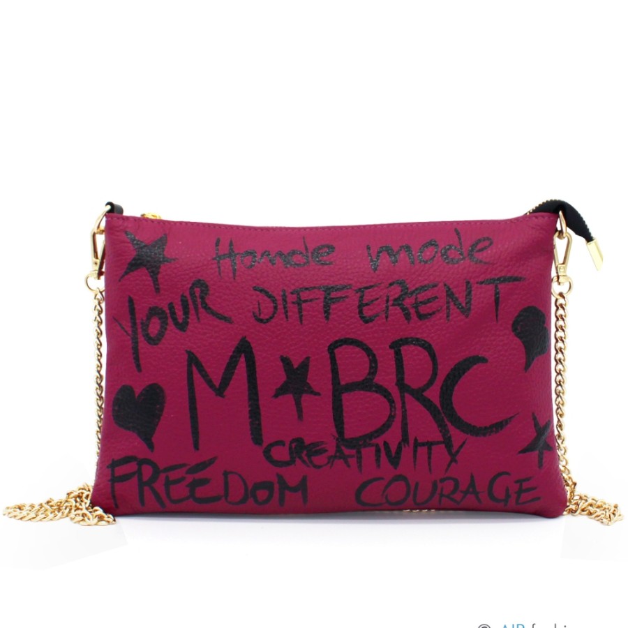 Ladies Bags M*BRC | M*Brc Clutch Bag Of Pink Leather With Hand-Painted Graffiti Pattern F241_Amarena