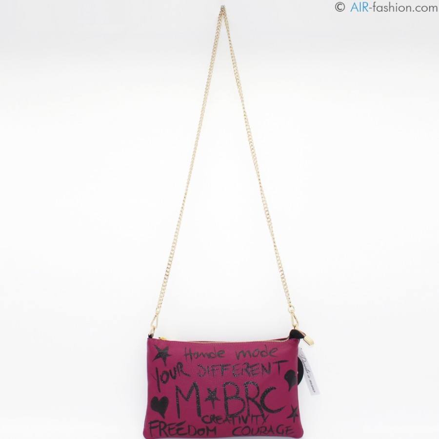 Ladies Bags M*BRC | M*Brc Clutch Bag Of Pink Leather With Hand-Painted Graffiti Pattern F241_Amarena