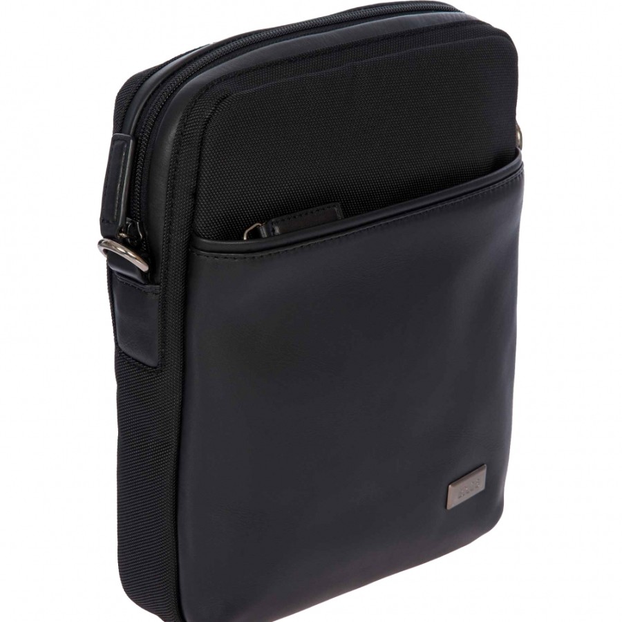 Mens Bags BRIC'S | Bric'S Men'S Black Leather & Nylon Crossbody Small Bag, Ipad / Tablet Dimensions Br207708.909