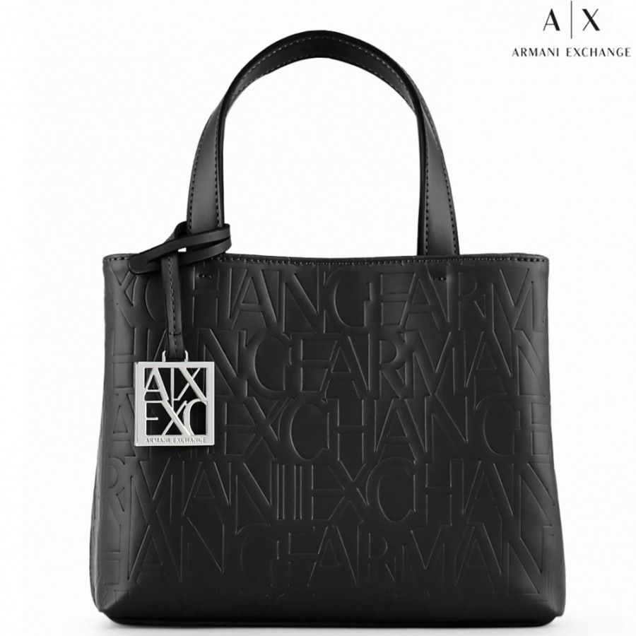 Ladies Bags Armani Exchange | Armani Exchange Small Tote Bag With Embossed Logos, Black 942647Cc793100020