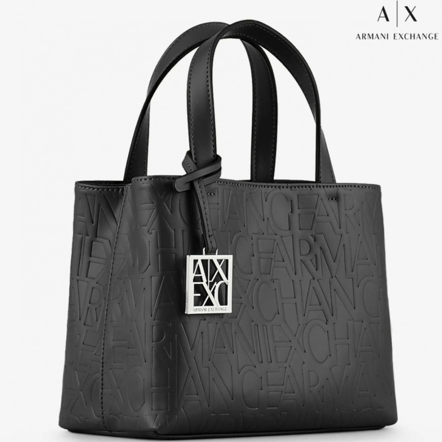 Ladies Bags Armani Exchange | Armani Exchange Small Tote Bag With Embossed Logos, Black 942647Cc793100020