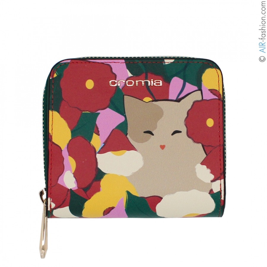 Ladies Accessories Cromia | Cromia Leather Small Zip Around Wallet With Flower Pattern & Cat 26A1310