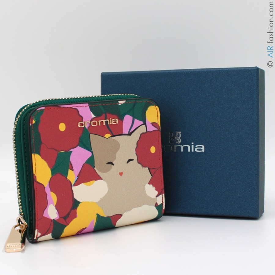 Ladies Accessories Cromia | Cromia Leather Small Zip Around Wallet With Flower Pattern & Cat 26A1310