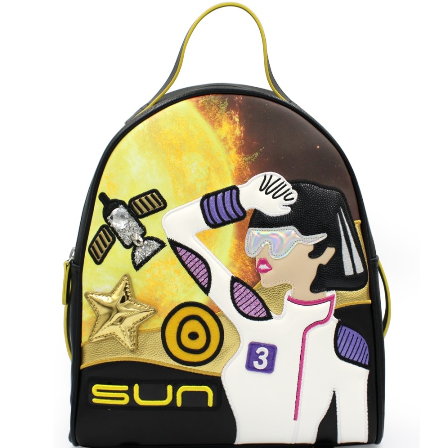 Ladies Bags Braccialini | Braccialini Fashion Backpack With Applique, Theme Of Space And Sun B13259