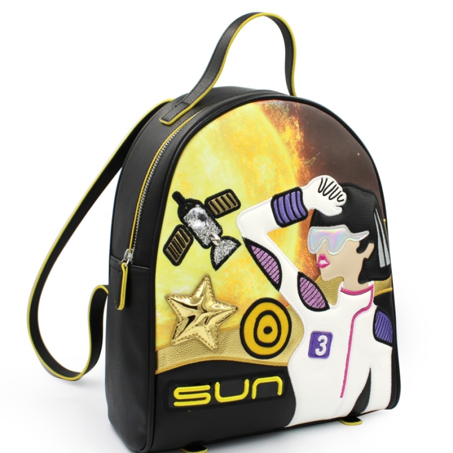 Ladies Bags Braccialini | Braccialini Fashion Backpack With Applique, Theme Of Space And Sun B13259