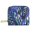 Ladies Accessories Cromia | Cromia Small Zip Around Wallet Of Leather With Exclusive Botanical Themed Blue Motives 26A1183