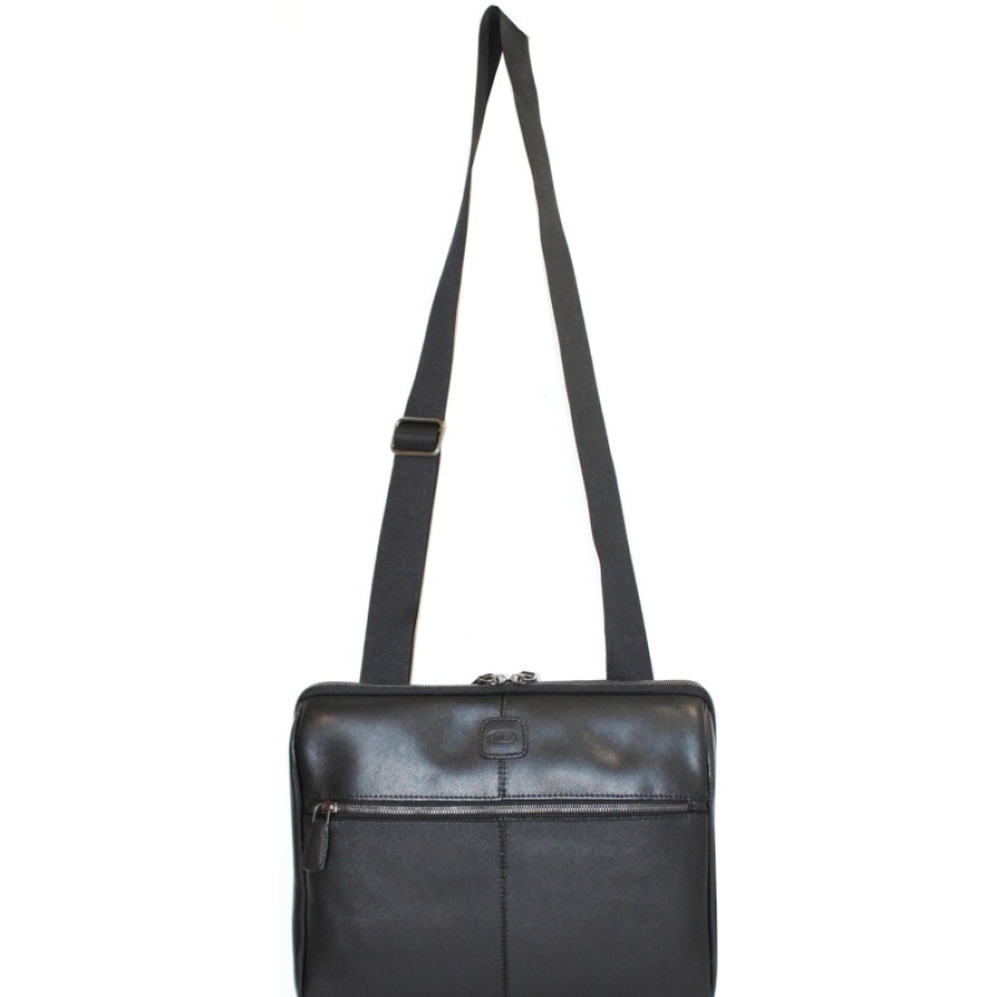 Mens Bags BRIC'S | Bric'S Men'S Fashion Black Leather Crossbody Shoulder Bag For Ipad & Mini Laptop Brh04657.001