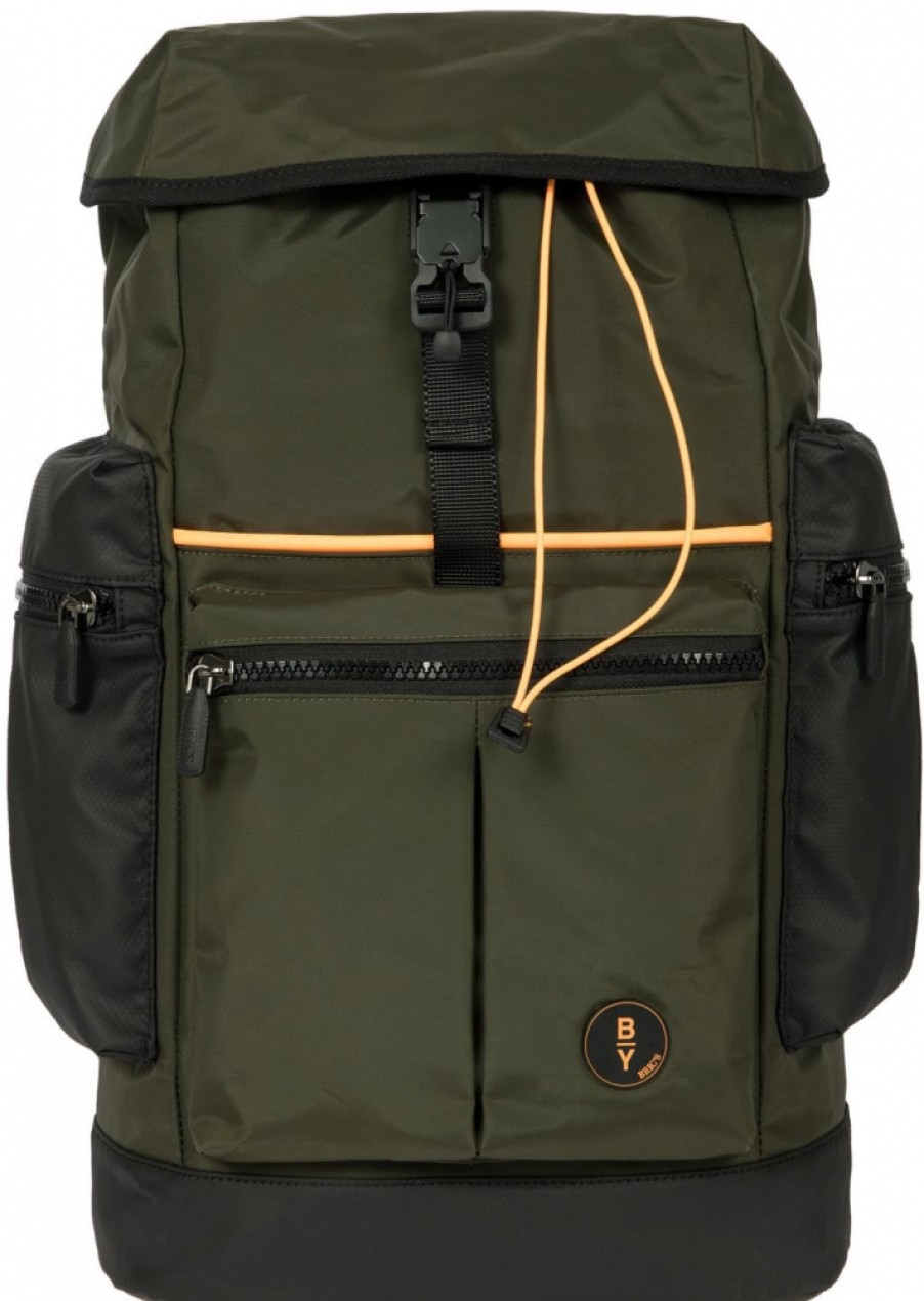 Mens Bags BRIC'S BY | Bric'S By Men'S Sport Style Backpack Of Green Olive & Black Nylon With Led Lighting - Medium B3Y04494.078