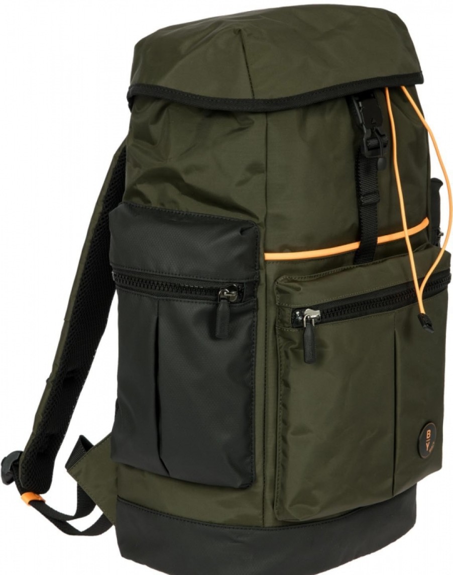 Mens Bags BRIC'S BY | Bric'S By Men'S Sport Style Backpack Of Green Olive & Black Nylon With Led Lighting - Medium B3Y04494.078