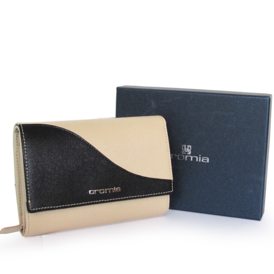 Ladies Accessories CROMIA | Cromia Women'S Beige And Black Leather Wallet Made In Italy 2620518-003