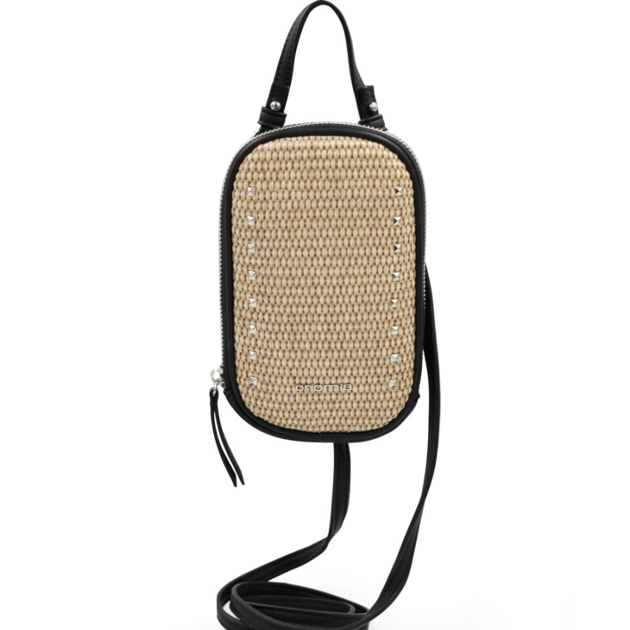 Ladies Accessories Cromia | Cromia Cellphone Purse Of Straw, With Shoulder Strap, Natural With Black Color 2600272