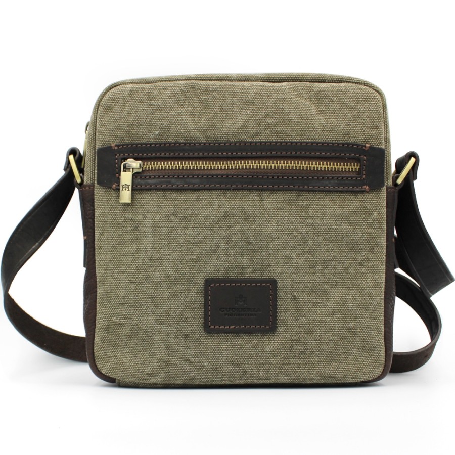 Mens Bags Cuoieria Fiorentina | Cuoieria Fiorentina Men'S Shoulder Bag Of Canvas And Real Leather, Made In Italy 5730175