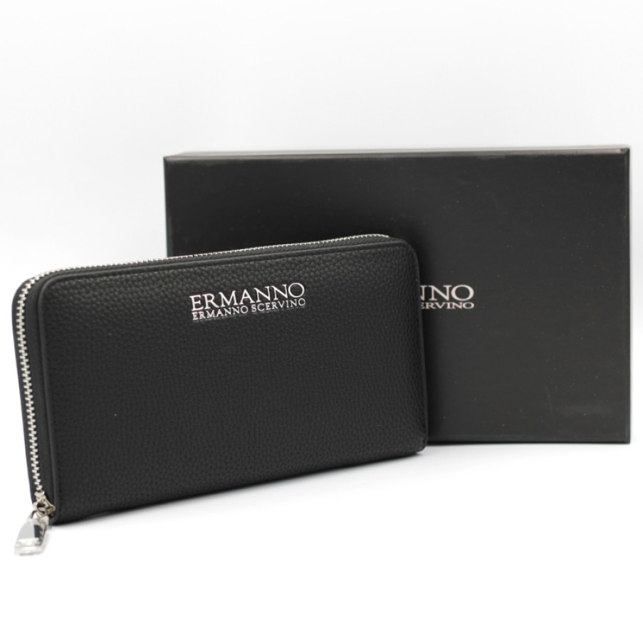 Ladies Accessories ERMANNO Ermanno Scervino | Ermanno Ermanno Scervino Women'S Black Zip-Around Wallet 12600211