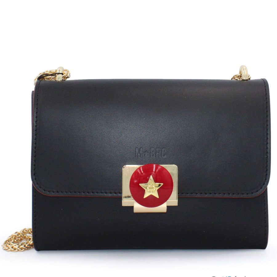 Ladies Bags M*BRC | M*Brc Black Leather Clutch Bag With Red & Gold Details, Made In Italy F229_Nero