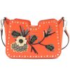 Ladies Bags CROMIA | Cromia Orange Leather Crossbody Bag With Flower Applique Embroidered With Beads 1403688