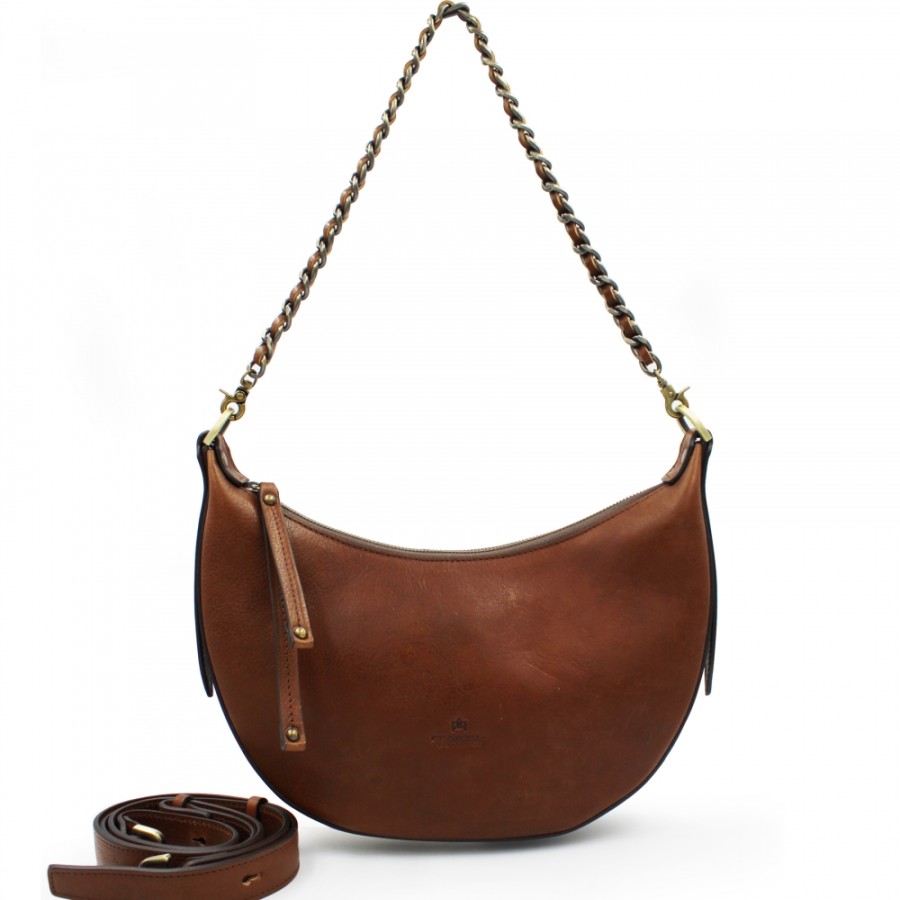 Ladies Bags Cuoieria Fiorentina | Cuoieria Fiorentina Small Hobo / Half-Moon Bag Of True Tuscan Leather With Vintage Effect B000005825040