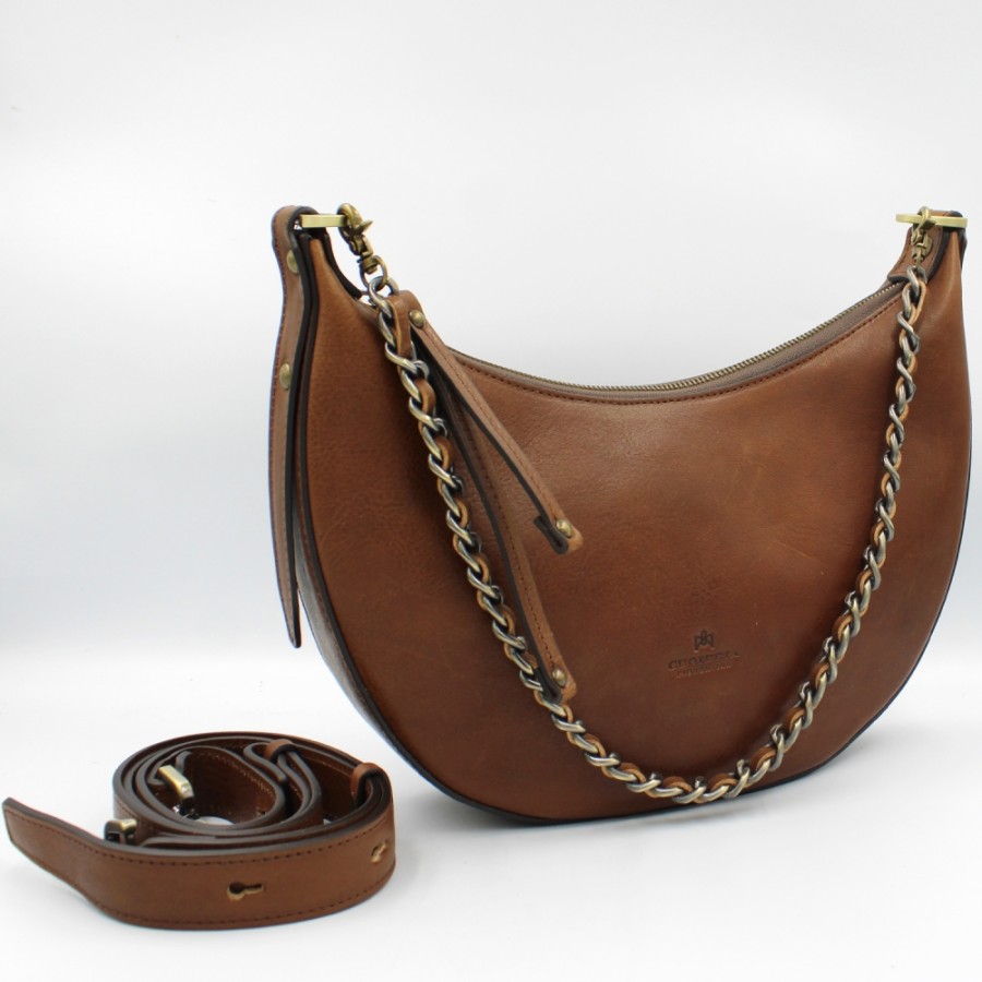 Ladies Bags Cuoieria Fiorentina | Cuoieria Fiorentina Small Hobo / Half-Moon Bag Of True Tuscan Leather With Vintage Effect B000005825040