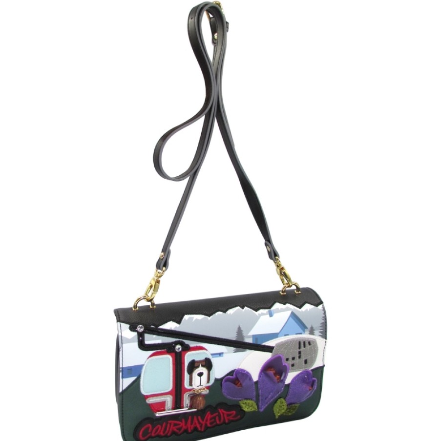 Ladies Bags Tua Braccialini | Tua Braccialini Artistic Crossbody Bag With Applique, Theme Courmayeur Postcard B12406