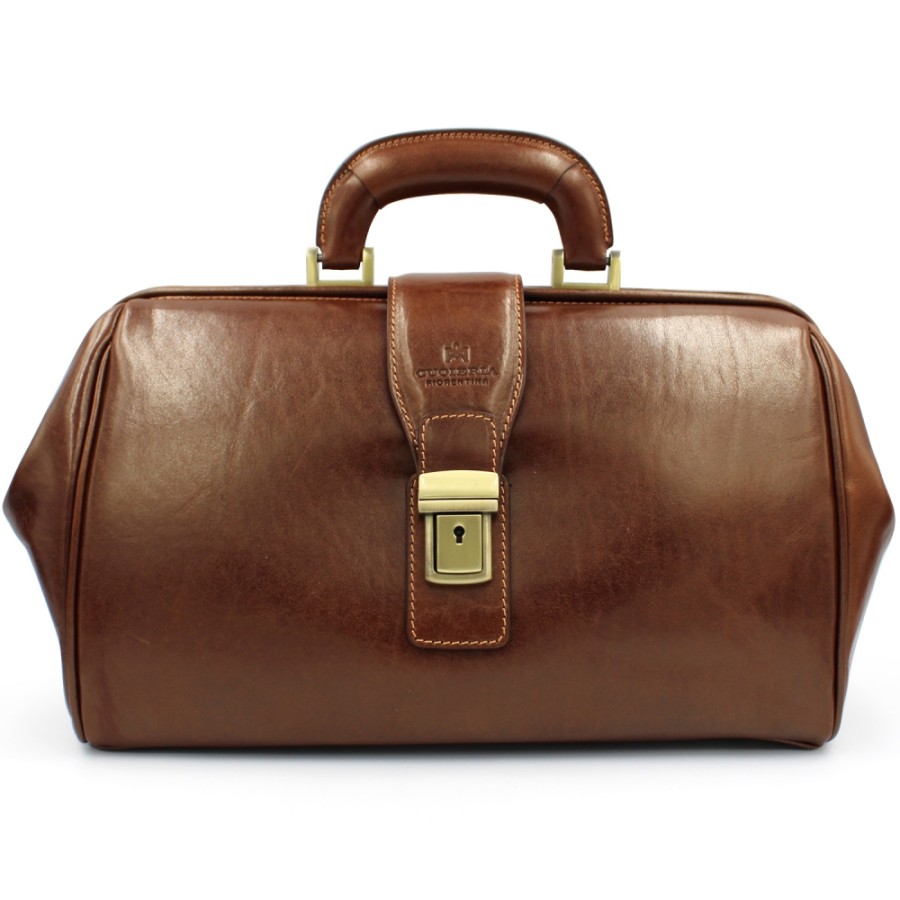 Vintage-Style Bags And Accessories Cuoieria Fiorentina | Cuoieria Fiorentina Classic Styled Doctor'S Bag, Of Brown Leather, Made In Italy 5079040-Marrone