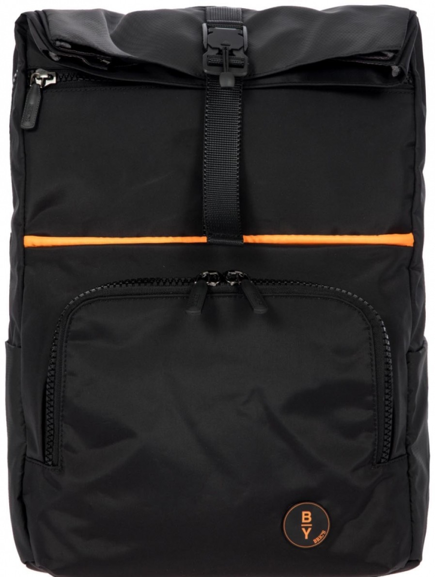 Mens Bags BRIC'S BY | Bric'S By Men'S Backpack Of Black Nylon With Roll-Top Opening And Led Strip B3Y04493.001