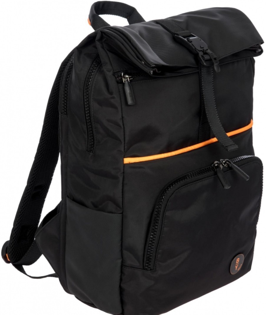 Mens Bags BRIC'S BY | Bric'S By Men'S Backpack Of Black Nylon With Roll-Top Opening And Led Strip B3Y04493.001