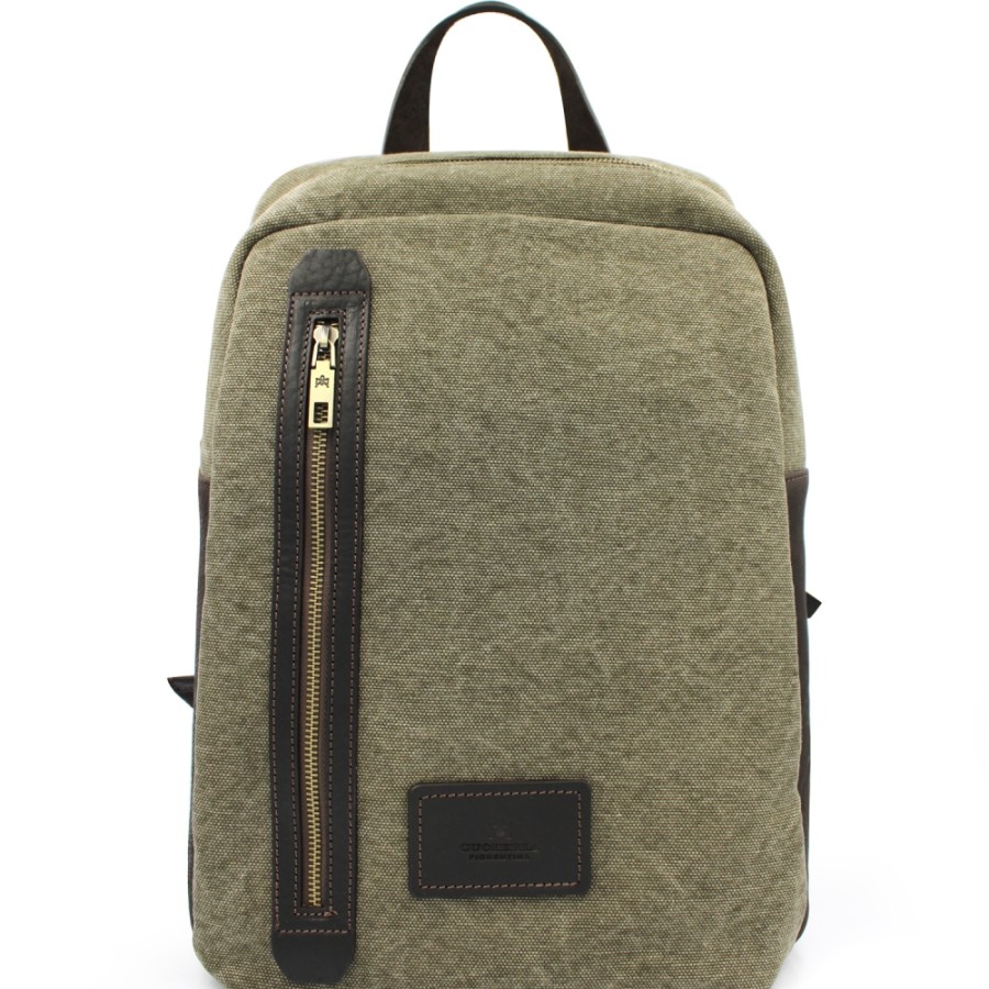 Mens Bags Cuoieria Fiorentina | Cuoieria Fiorentina Men'S Backpack Of Canvas And Leather, Natural Color, Made In Italy 5852221