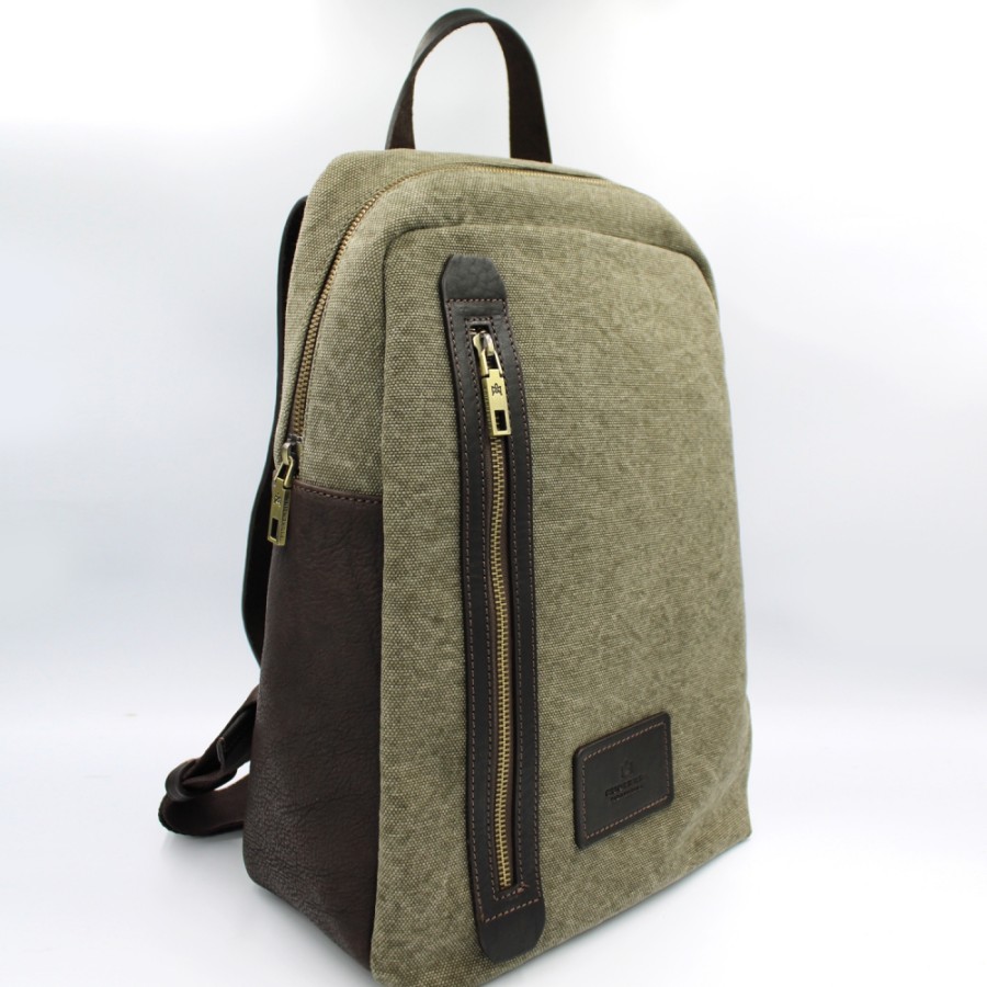 Mens Bags Cuoieria Fiorentina | Cuoieria Fiorentina Men'S Backpack Of Canvas And Leather, Natural Color, Made In Italy 5852221