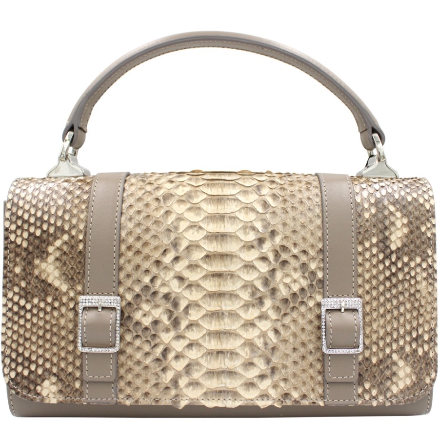 Ladies Bags Blumarine | Blumarine Luxury Designer Real Python Leather Flap Bag Grey-Brown Color B83Pwb770012001