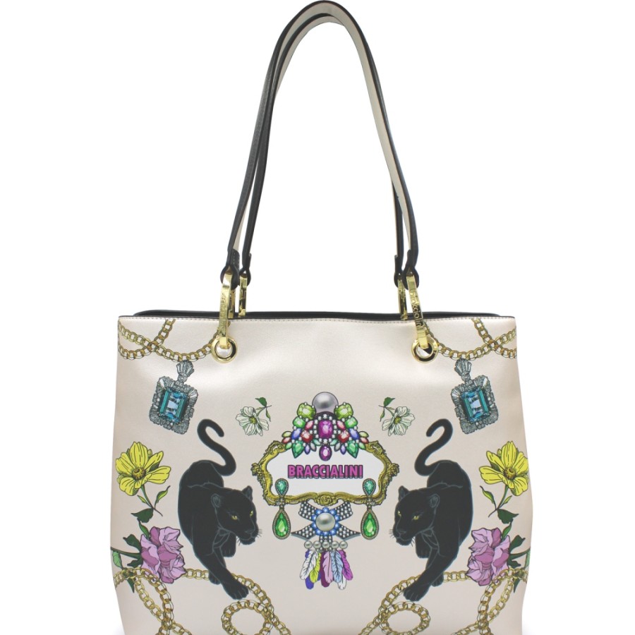 Ladies Bags Braccialini | Braccialini Tote Bag With Panther, Pearl Color B17104-Yy