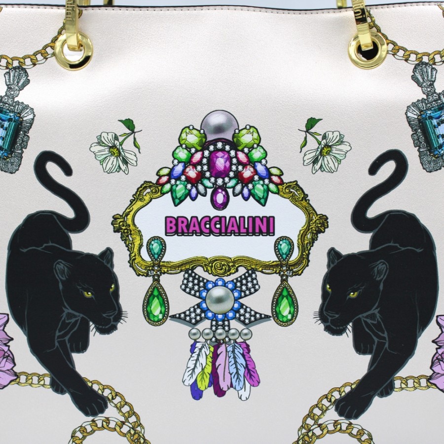 Ladies Bags Braccialini | Braccialini Tote Bag With Panther, Pearl Color B17104-Yy