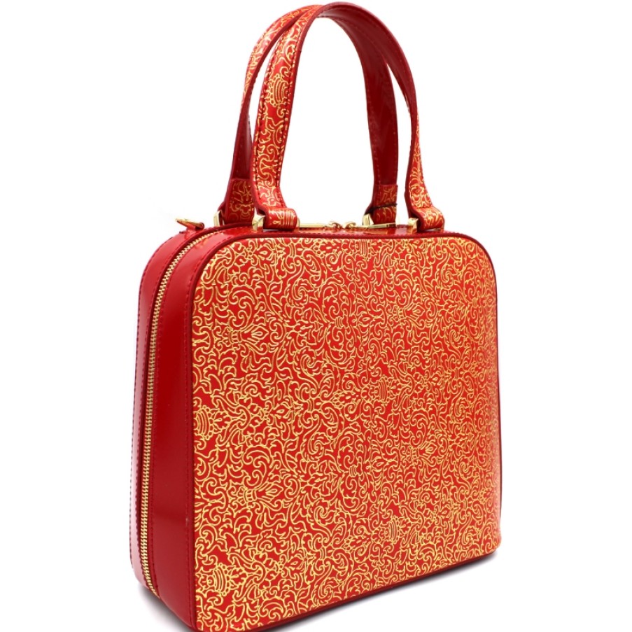 Ladies Bags Gilda Tonelli | Gilda Tonelli Red Leather Bag With Golden Arabesque Ornament Made In Italy 4402