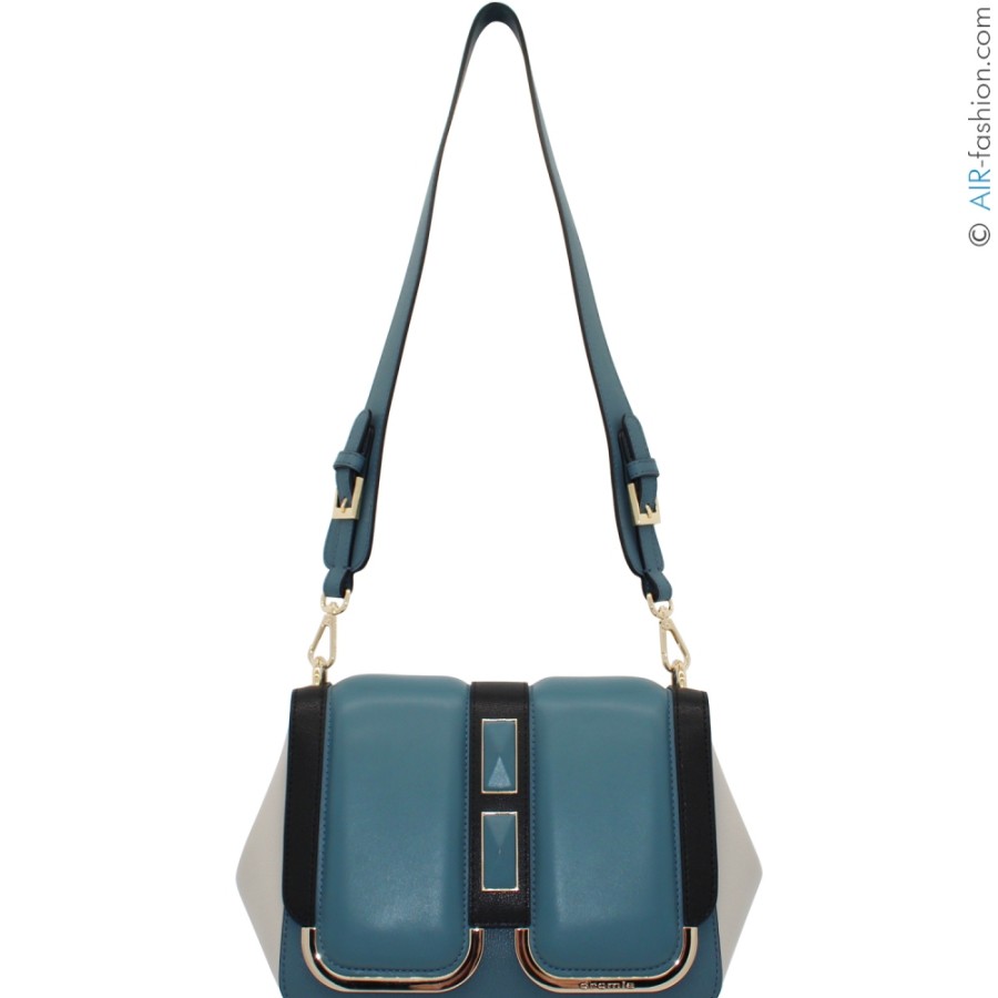 Ladies Bags Cromia | Cromia Designer Green-Blue Leather Shoulder Bag, With Padded Effect 1405564