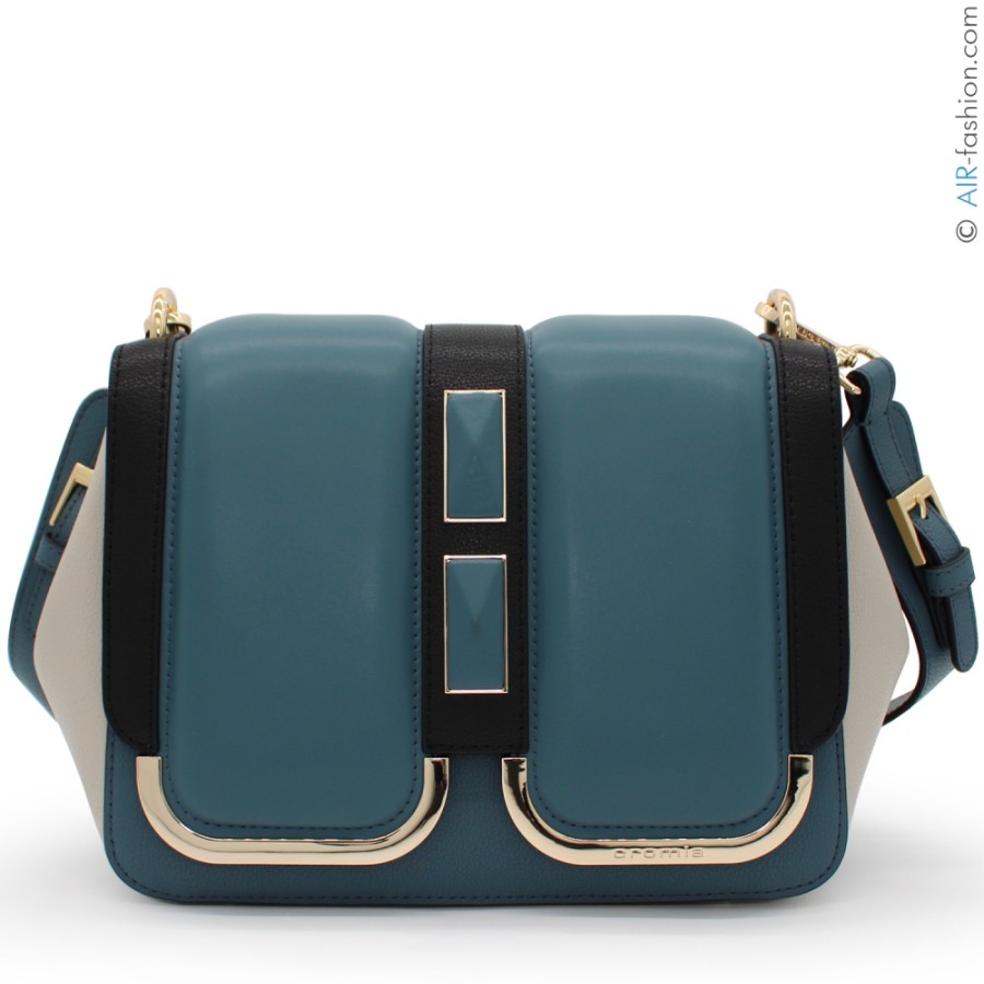 Ladies Bags Cromia | Cromia Designer Green-Blue Leather Shoulder Bag, With Padded Effect 1405564