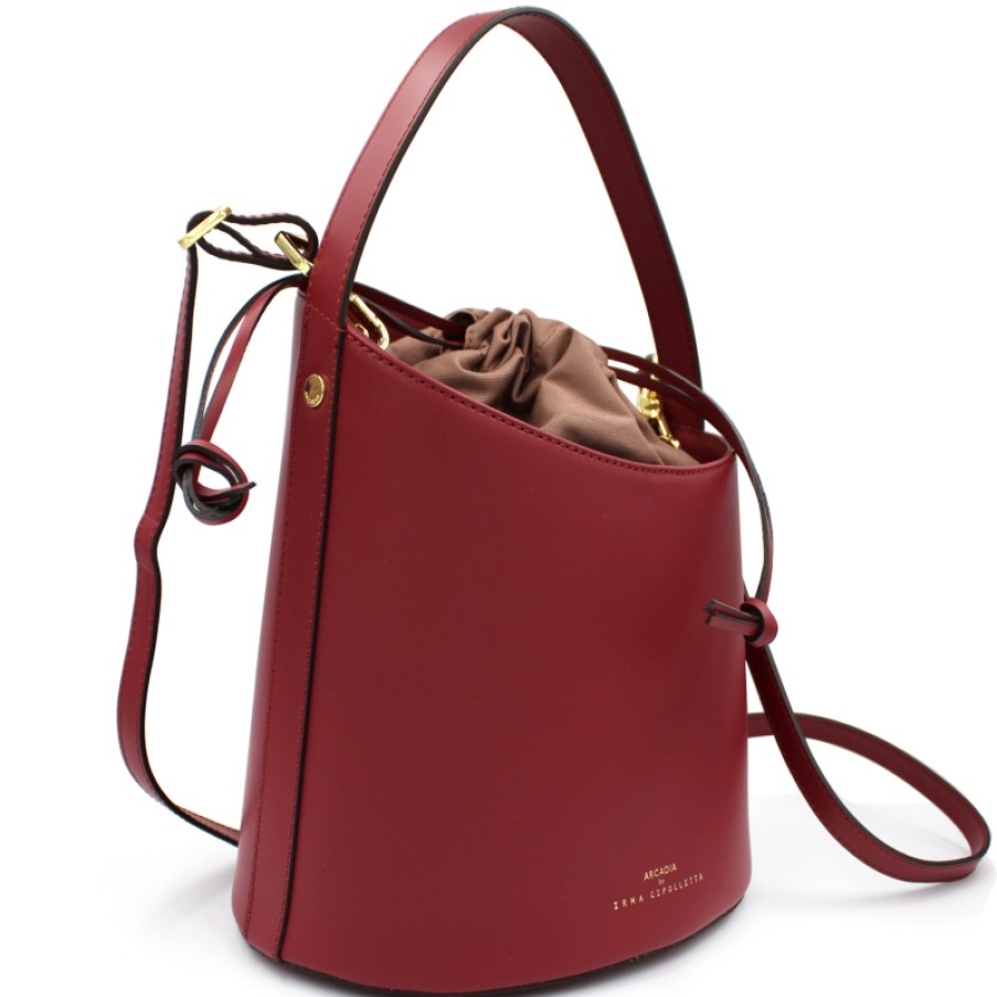 Ladies Bags ARCADIA | Arcadia Bucket Bag With Asymmetric Shape Of Burgundy Leather Made In Italy 4773B