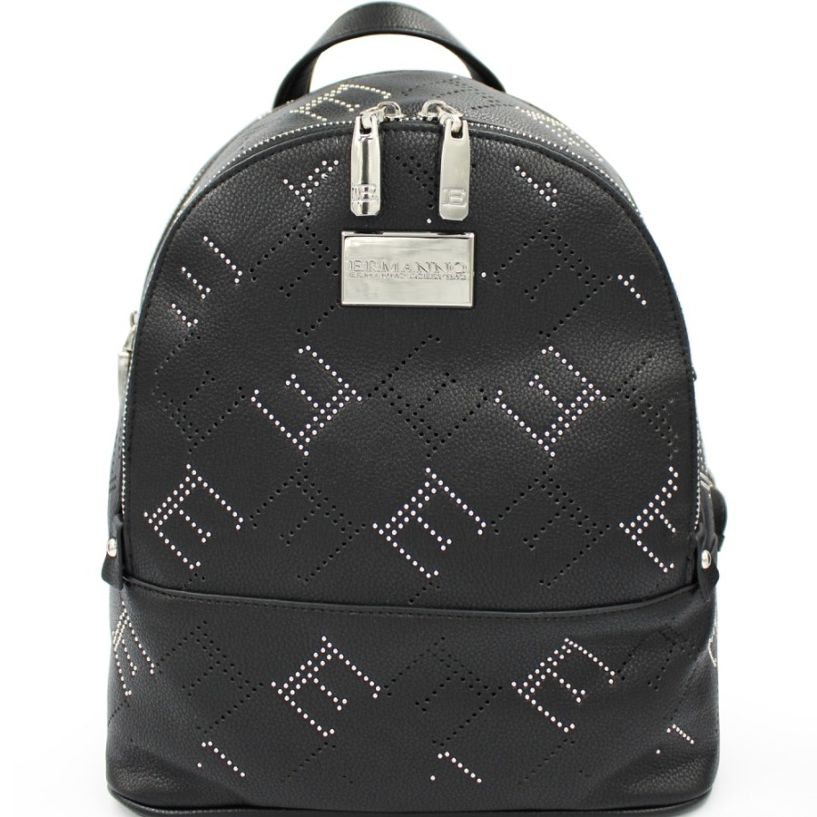 Ladies Bags ERMANNO Ermanno Scervino | Ermanno Ermanno Scervino Black Backpack With Perforated With Rivets Ornament 12400976